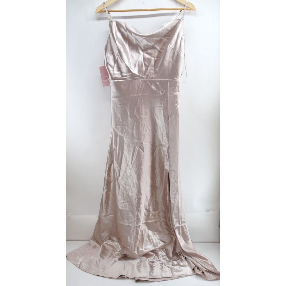 NWT Birdy Grey LISA LONG DRESS SATIN TAUPE Size M